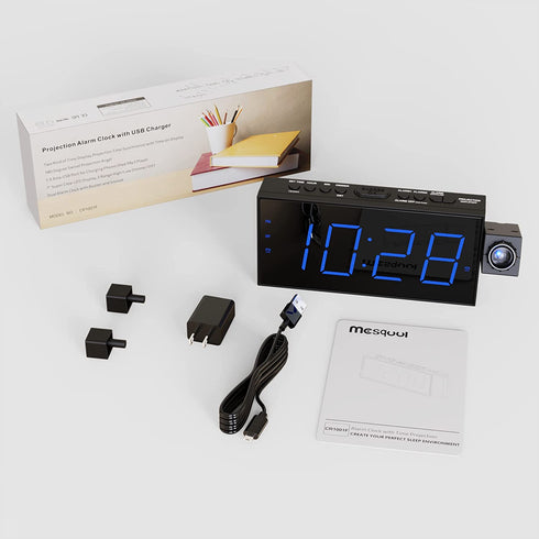 Projection Digital Alarm Clock for Bedroom, Large LED Alarm Clock Projection on Ceiling Wall, 350°Projector,Dimmer,USB Charger,Battery Backup Loud Dual Alarm Clock for Heavy Sleeper Kid Elderly